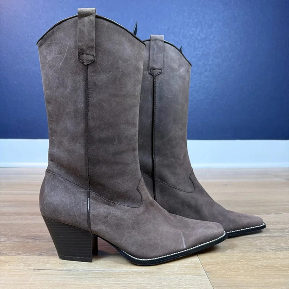 NWT Ann Marino Brown Leather Western Boots, Size 7.5 - Picture 1 of 9